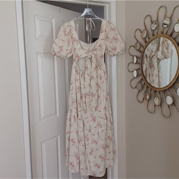 WAYF Whisper Pink Floral Midi Dress M NWT Cottagecore - Picture 4 of 13